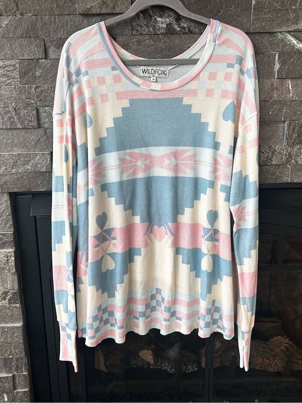 Wildfox Pastel Southwestern Aztec Waffle Knit Thermal Top